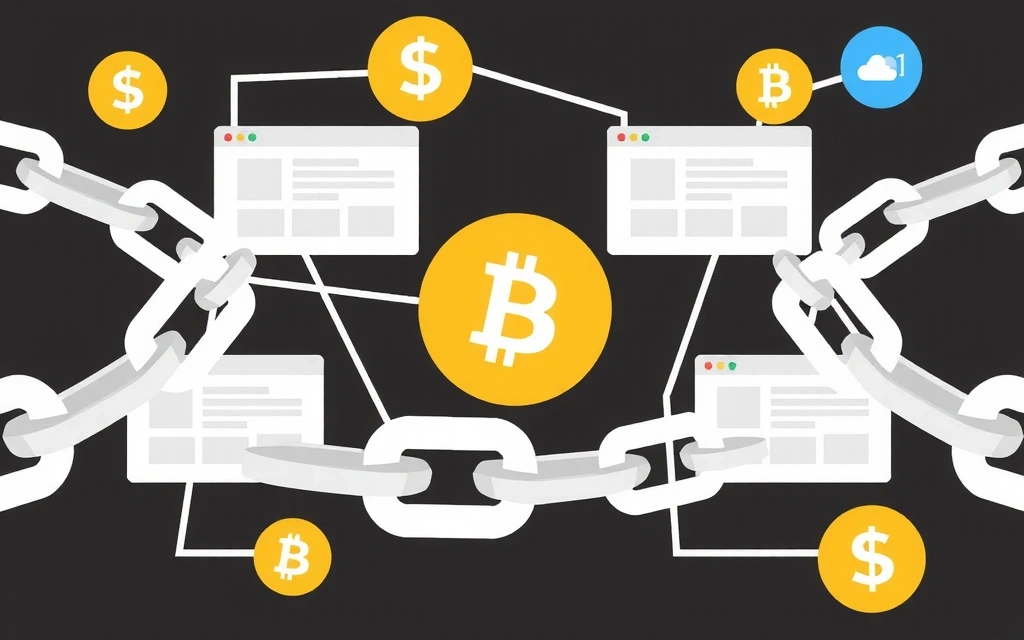 Ilustración de una cadena de enlaces digitales conectando diferentes sitios web